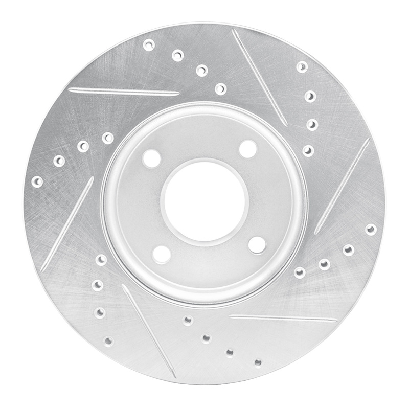 Ford Focus Brake Rotor (1) - Front Left - R1 Concepts - Drilled & Slotted - Silver - `05-`12